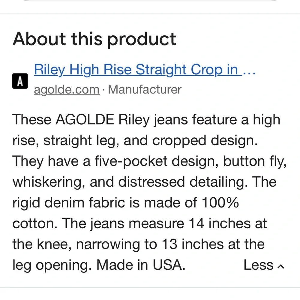 Agolde Riley High Rise Straight Crop Jeans - Picture 2 of 9